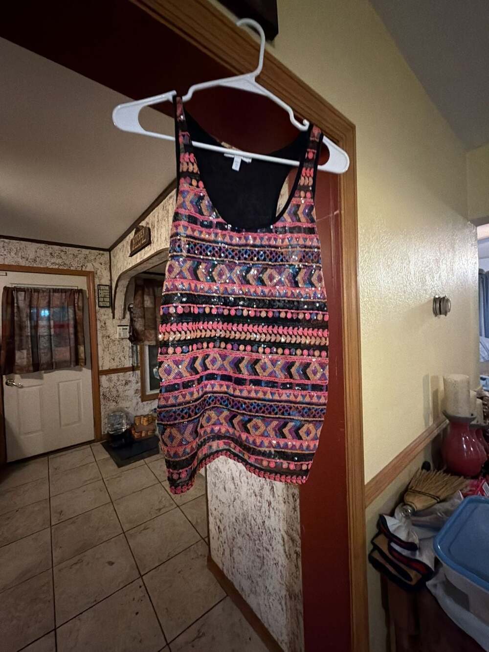 dELiA*s Size S Sequin Tribal Pattern Tank Top